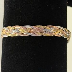 Vintage FAS Italy Sterling Silver Tri-Color Braided Herringbone Bracelet 7”